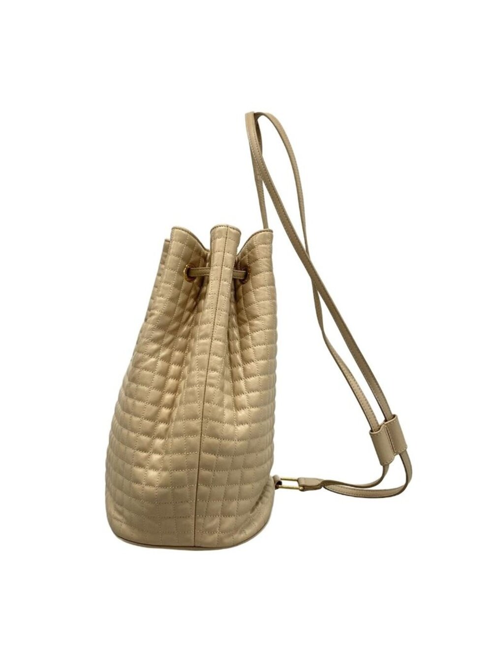 Celine Backpack CC Harm Small Bucket Beige Drawstring Leather - Picture 4 of 15